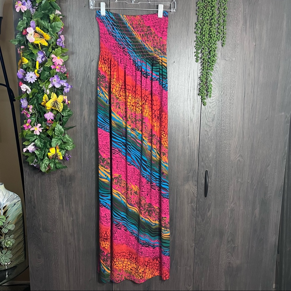 +🌼3/$30🌼Dots Strapless Abstract Vibrant Printed Maxi Dress Size Small